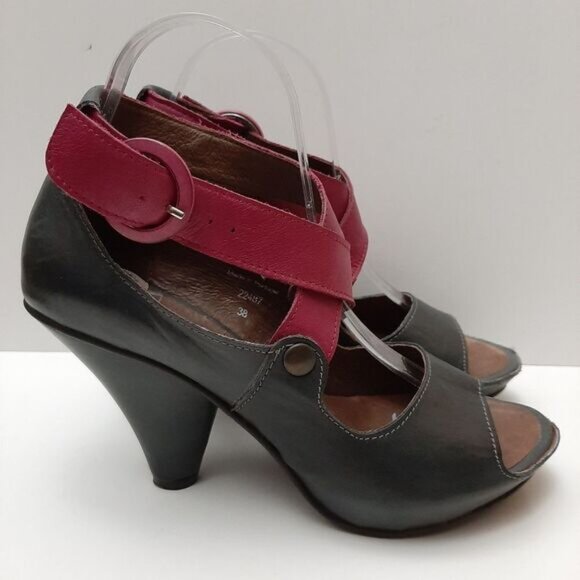 CHANII B Criss-Cross Straps Open Toe Low Platform Cone Heels Grey & Pink Sz 7 - Picture 3 of 15